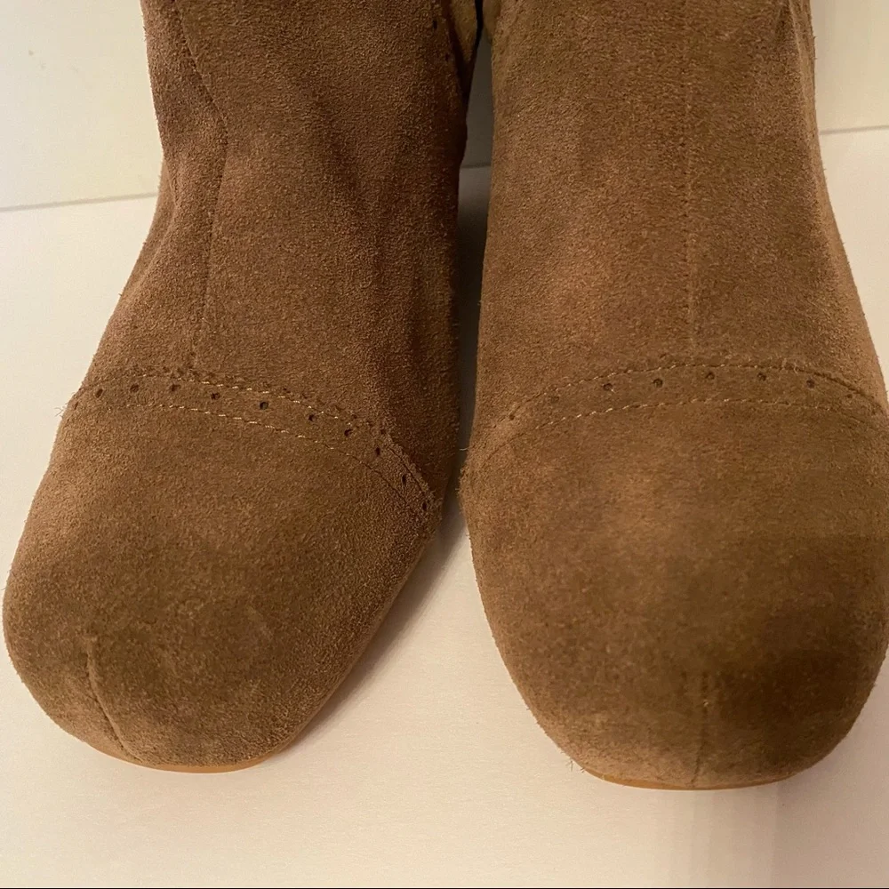 JEFFREY CAMPBELL SHOES BOOTS ANKLE BOOTIES BROWN SUEDE LEATHER WEDGE ZIP SIZE 8